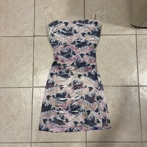 Grass Collection Strapless Dress in Pink and Blue